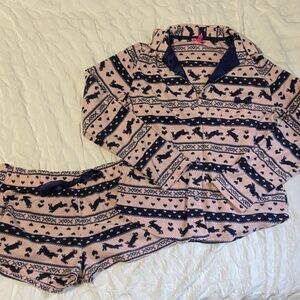 Betsy Johnson Fleece Pajama Set Pink Navy Blue Bunny Hearts - M